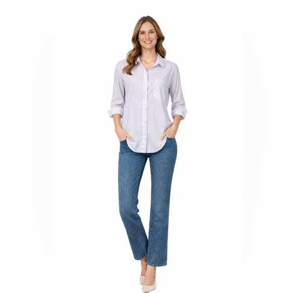 Frank & Eileen Joedy Size Large Boyfriend Button Down Superfine Shirt Pink Blue